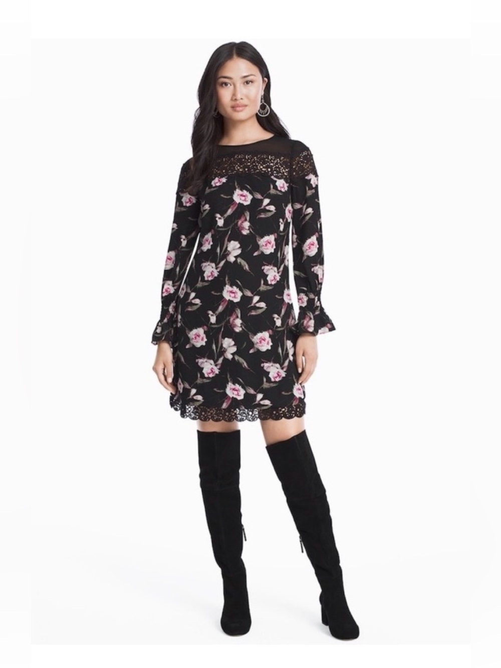 WHBM Dress Long Sleeved Shift Dress Oversized Sz 2 (up to 4??) Floral Lace NWT!